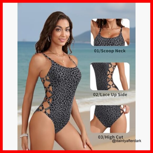 Slimming Crisscross Lace Up One Piece Swimsuit with Adjustable Straps - Picture 4 of 7